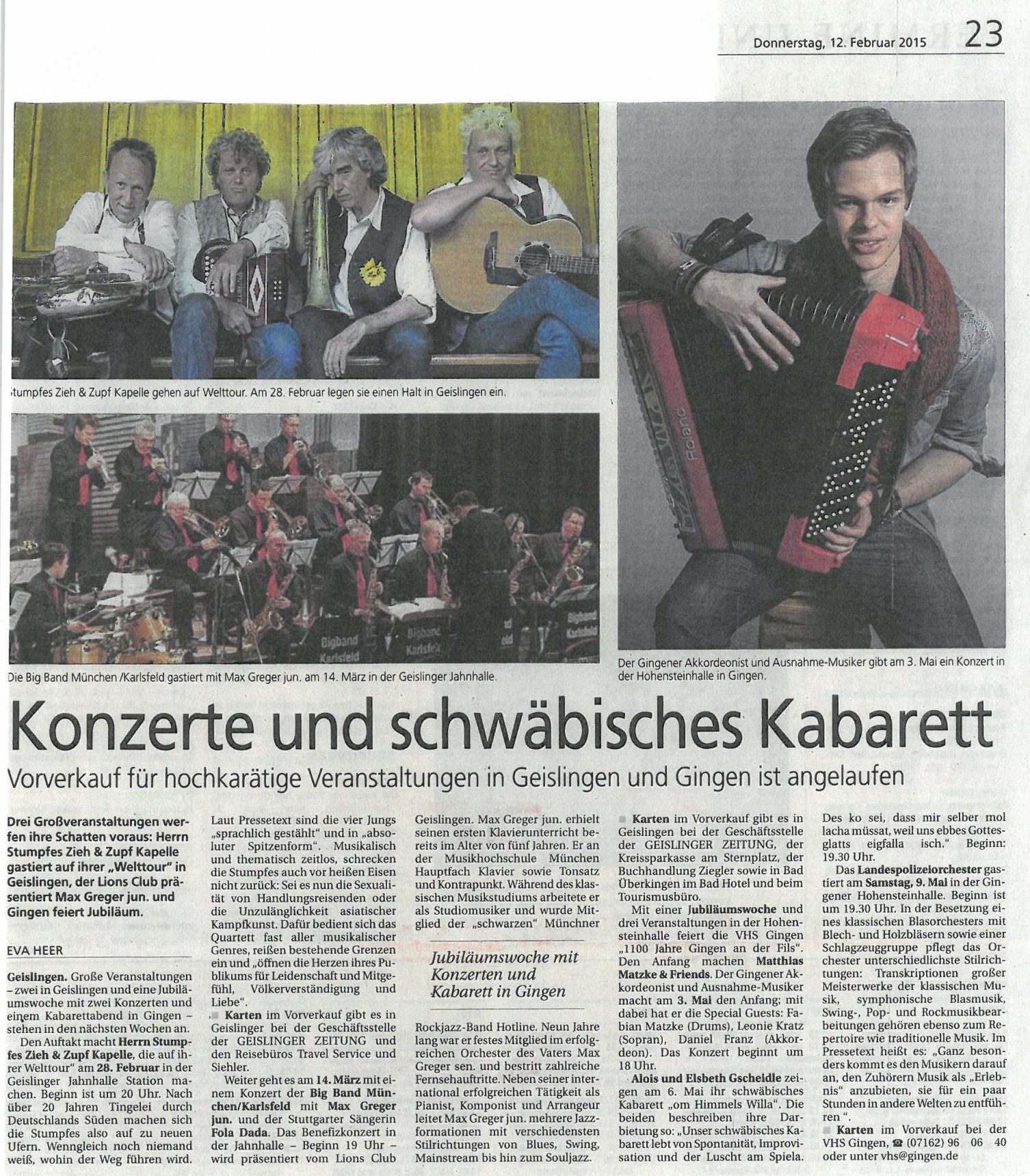 Konzerte und schwäbisches Kabarett 